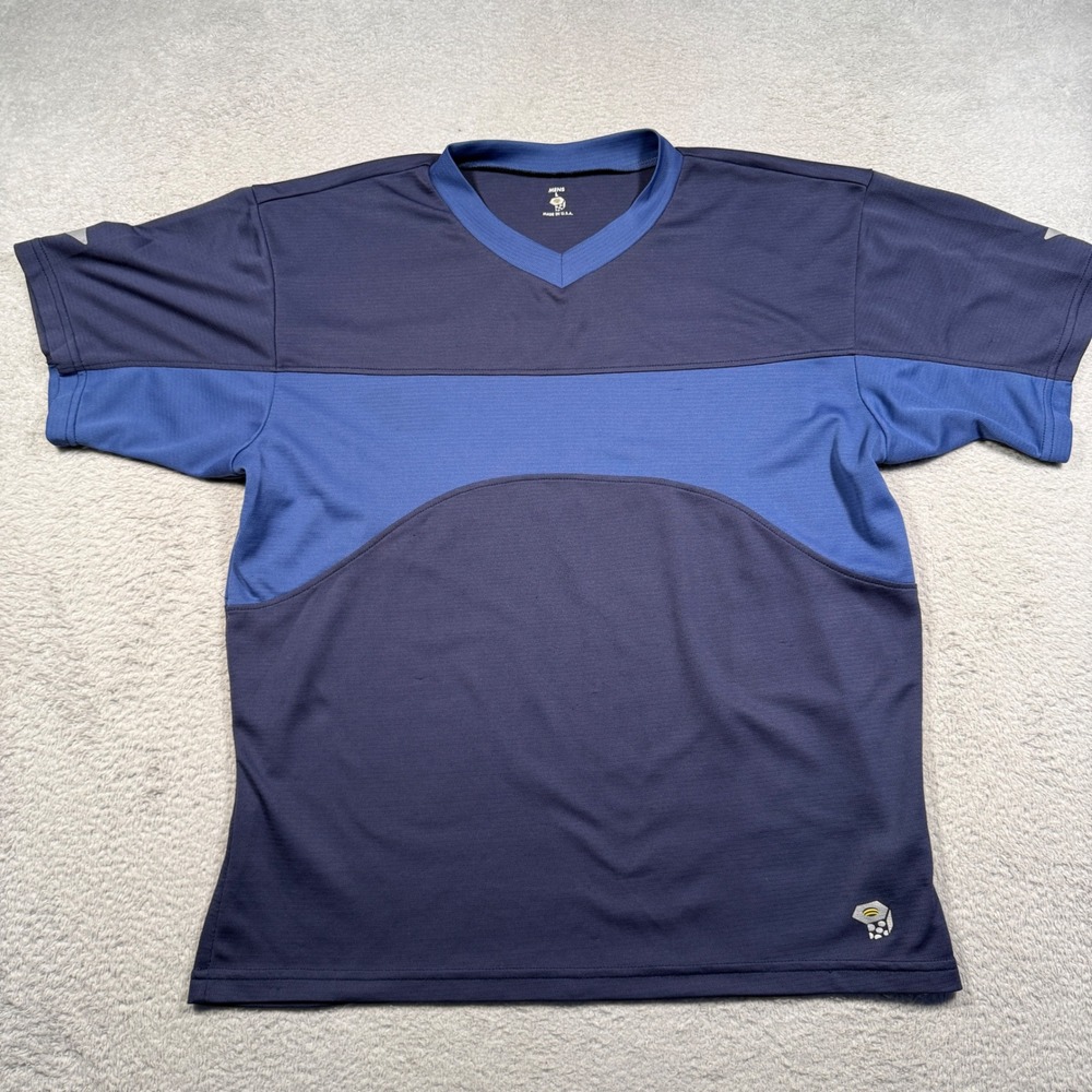 Mountain Hardwear V-Neck Shirt L Blue Colorblock Hiking Technical Vintage USA